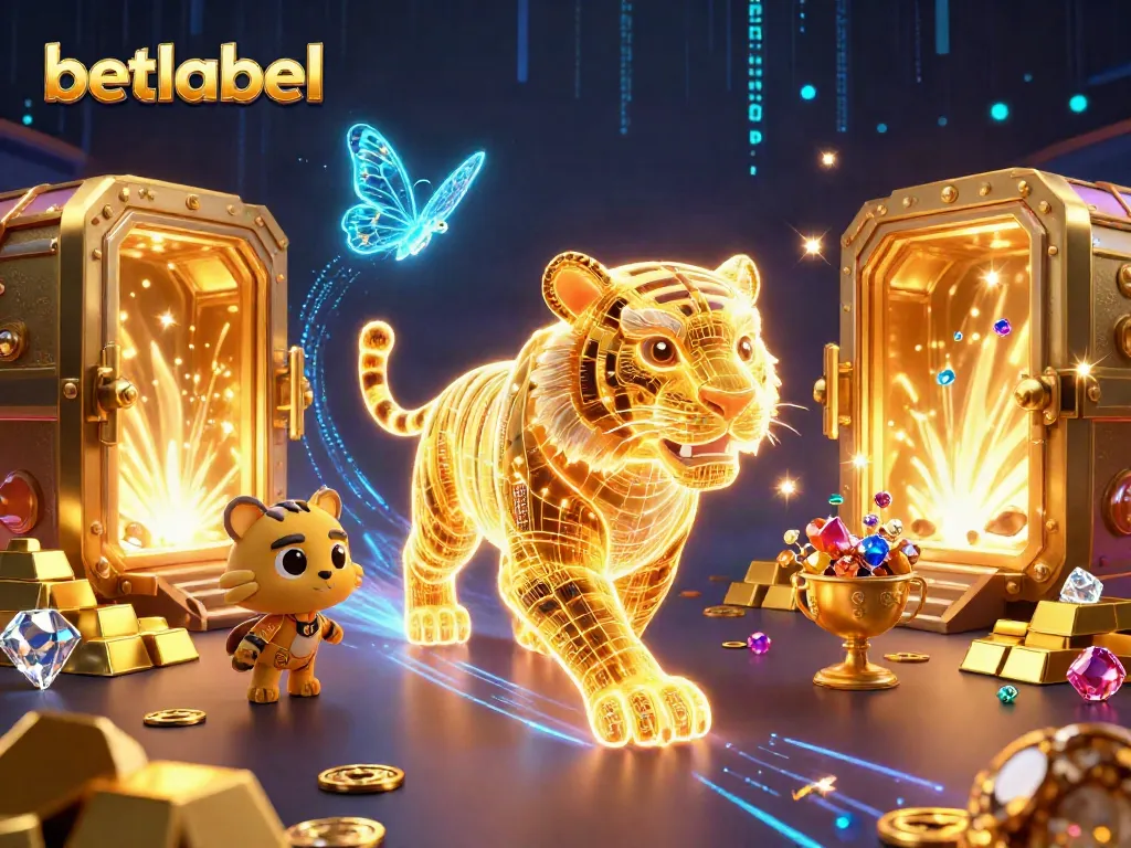 Experience the thrilling casino atmosphere at Betlabel with a dynamic tiger and dazzling treasures.